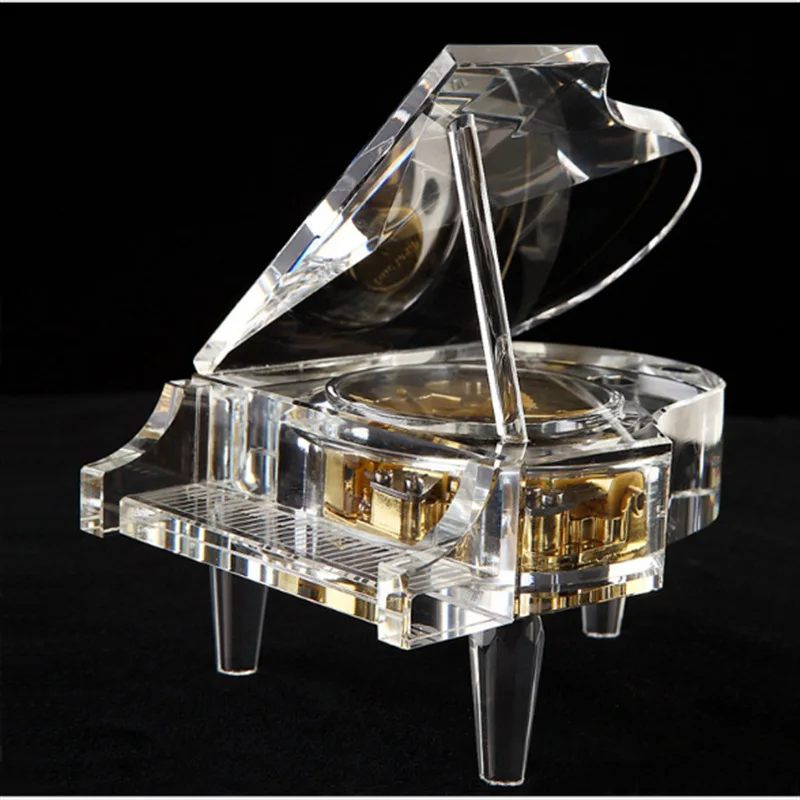 Aqumotic Romantic Classic Piano Model Music Box Artificial Musical Crystal Boxes Birthday Wedding Love Gift Home Decoration