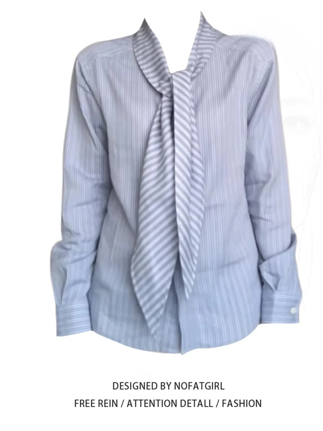 

plus Size Women's Striped Long Sleeve Shirt Korean Style Tie Neck Spring 2026 Fashionable Top Breathable Polyester Fiber