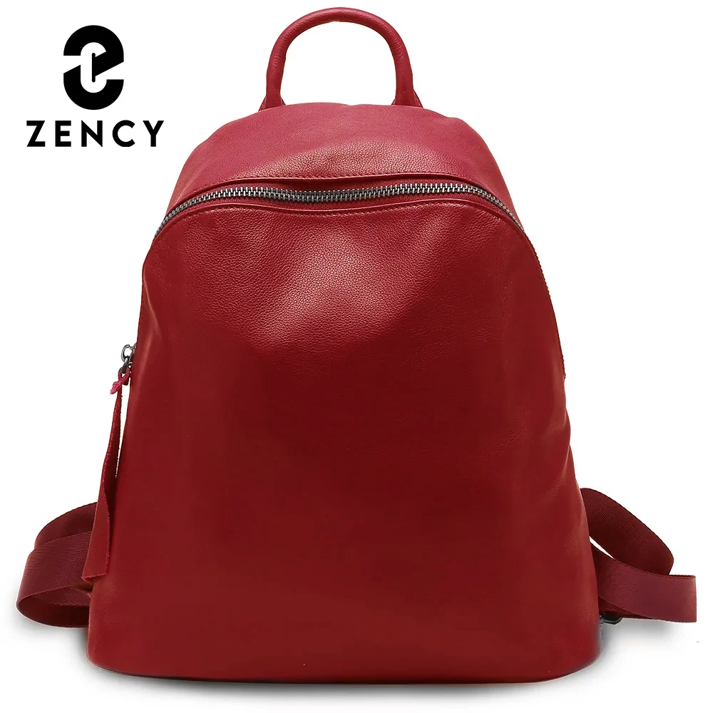 Zency Simple Fashion Large 100% Cowhide Leather Women Backpack Designer Bag For Ladies Daily Holiday Travel Knapsack Red Purse