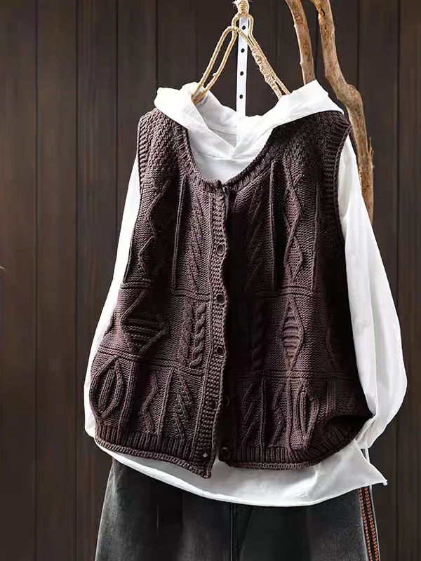 

Ретро витой вязки открытый кардиган жилет женский свободный повседневный круглый Ne жилет с колючками на одной пуговице осенний новый тонкий...