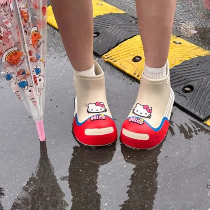 Sanrio Hello Kitty scarpe da pioggia Y2k Cute Summer Versatile suola spessa stivali con punta tonda impermeabili antiscivolo scarpe da pioggia a