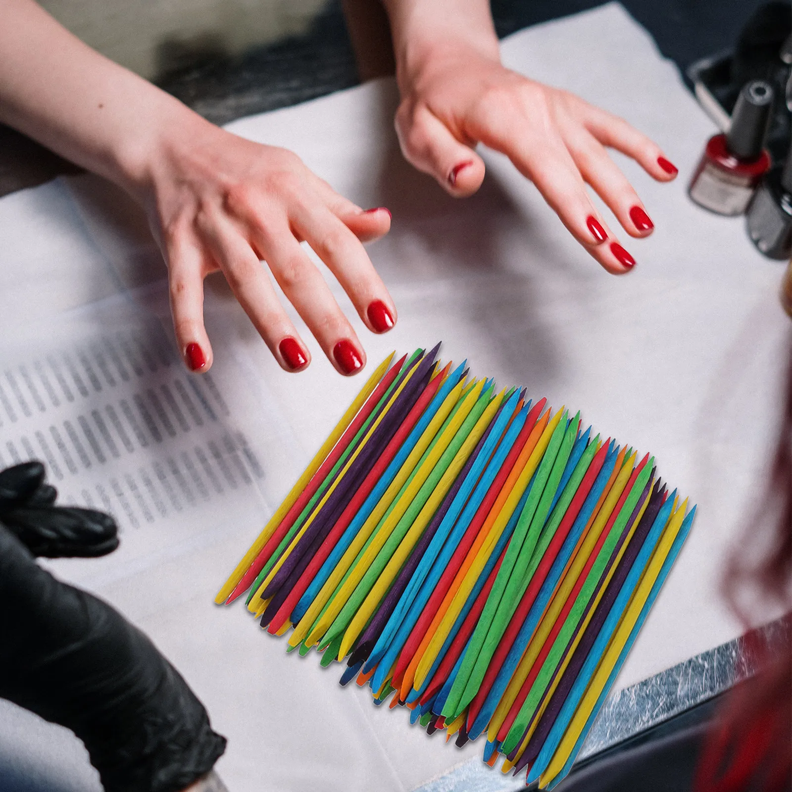 

2Packs Colorful Orange Wood Nail Art Rods Natural Safe Gentle Manicure Cuticle Remover Dead Skin Pusher Diamond Placing Tool