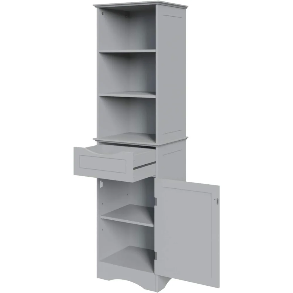 RiverRidge, Gray Ashland Bathroom Freestanding Storage Cabinet with Three Open Shelves and Drawer, Size