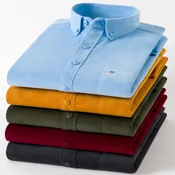 2026 Cotton Corduroy Autumn Winter Long Sleeve Regular Fit Mens Casual Shirt Warm Solid Men's Shirts With Pokets
