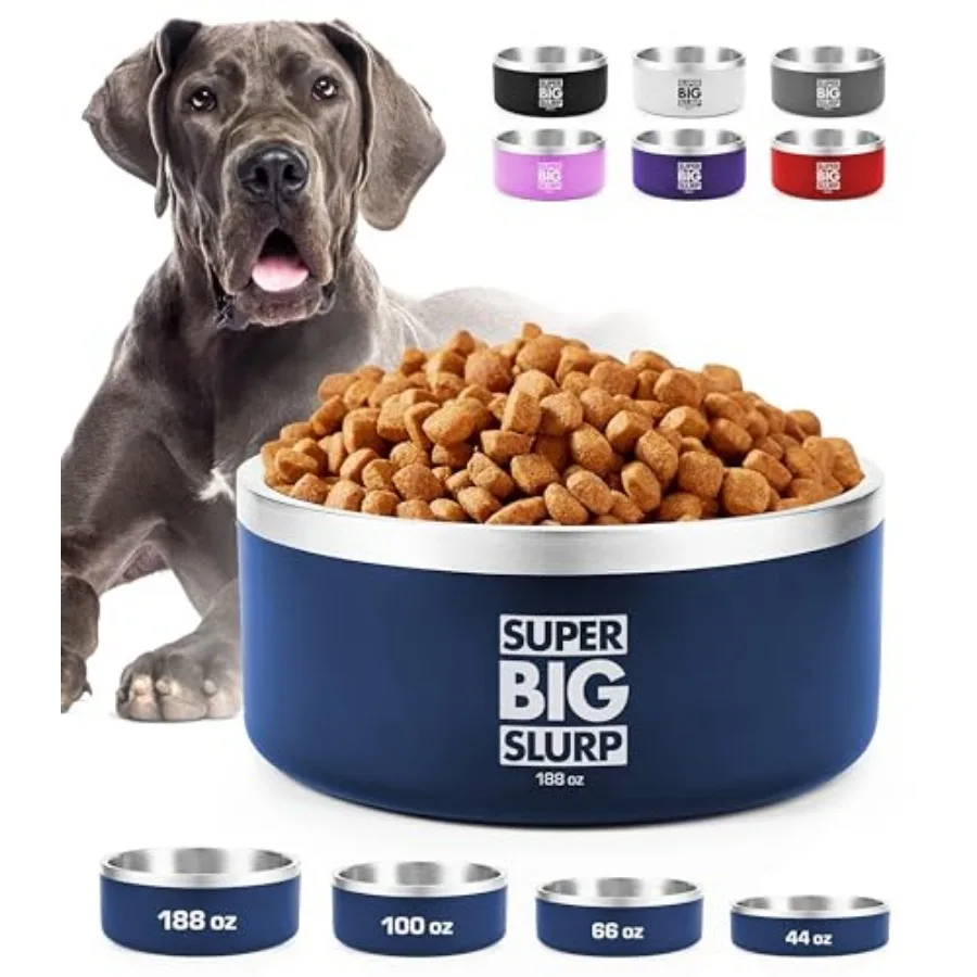 

Heavy Duty Insulated Dog Bowl Double Wall Stainless Steel Dog Food Dish Non-Slip Spill Proof Dishwasher Safe Cat Bowl Water Dis