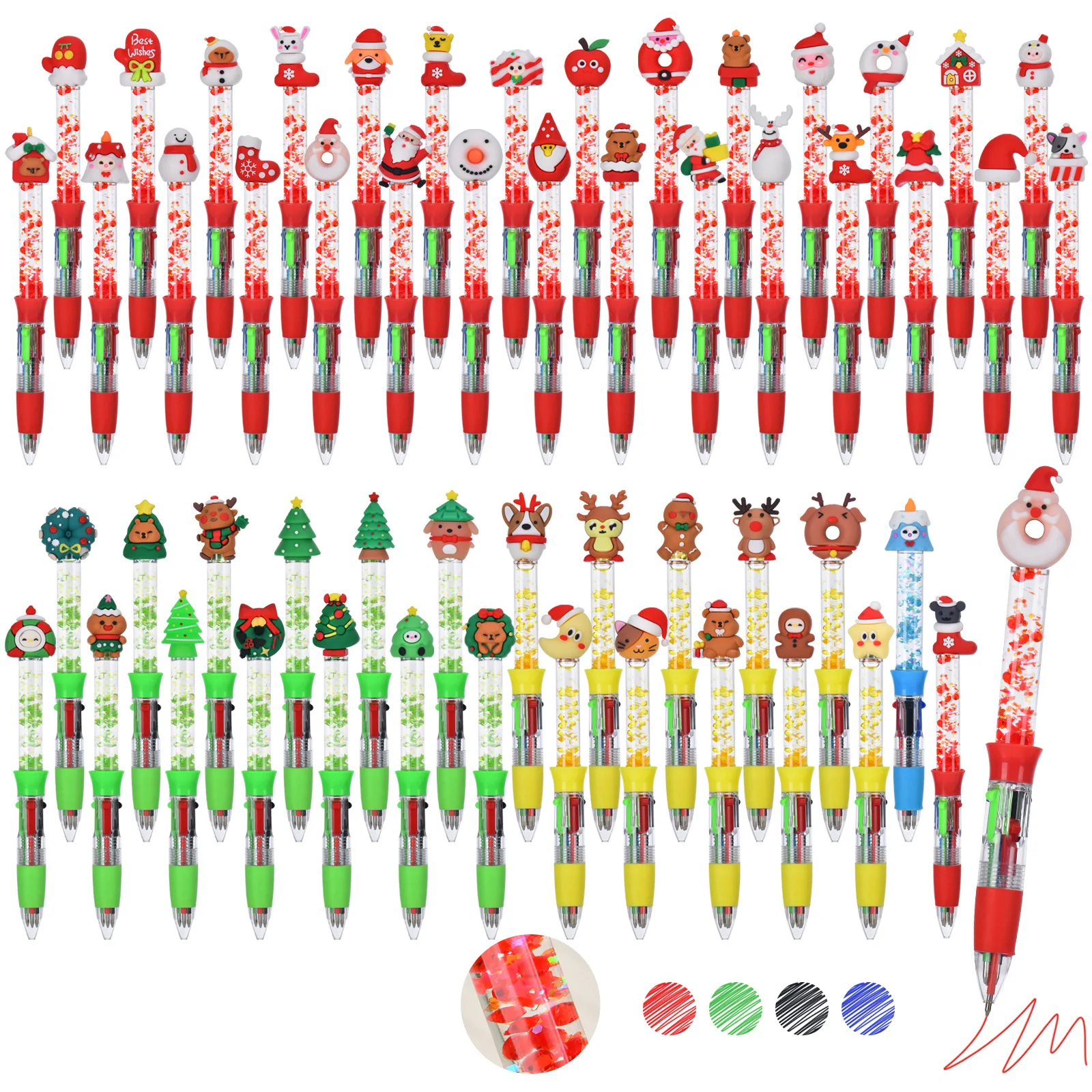 50Pcs/Lot Christmas Creative Cute Cartoon Flowing Sand Four Color Mini Ballpoint Pen Student Stationery Gifts Prizes Wholesale