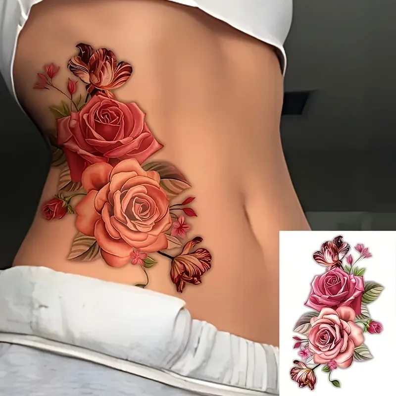 Colorful Waterproof Rose Temporary Tattoo Stickers