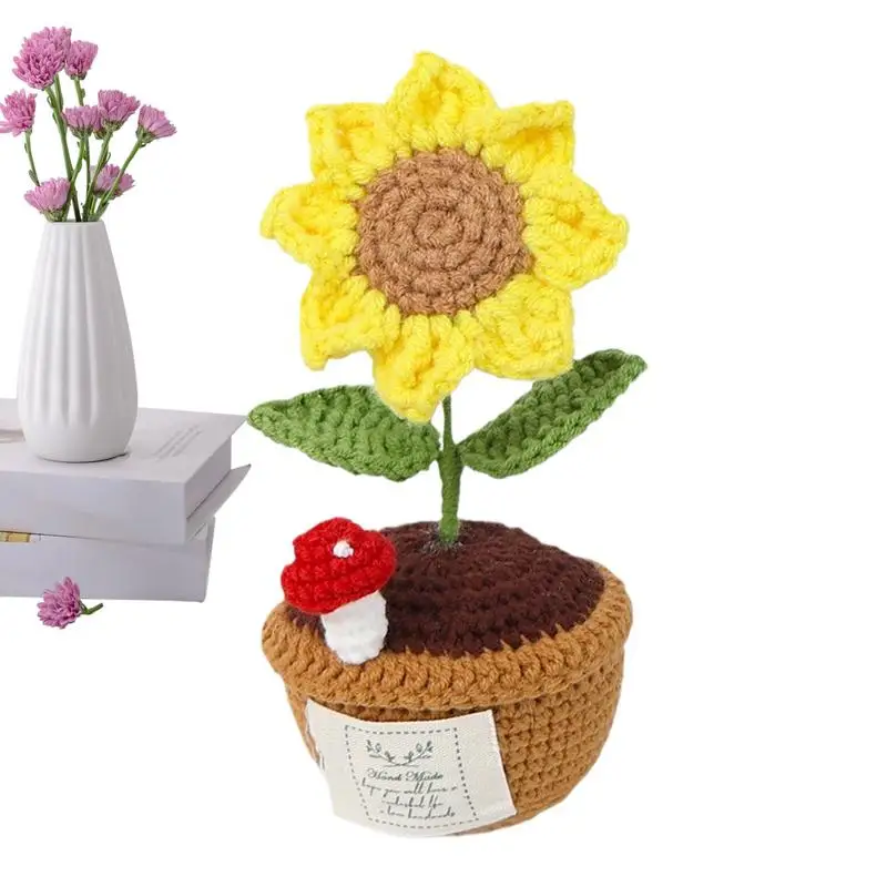 

Crochet Sunflower Desktop Artificial Knitting Flower Small Knitted Desktop Decoration Flower Car Dashboard Crochet Artificial