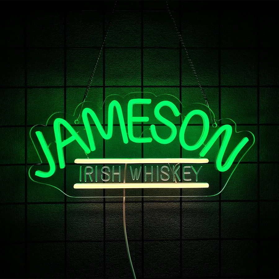 วิสกี้ป้ายนีออนสําหรับ Jameson ในบาร์ผับ Man Cave หรือ Party Decor, jim Beam Led Light Sign สําหรับโรงรถตกแต่งหรือธุรกิจจอแสดงผล