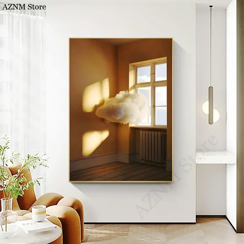 Clouds Window Wall Art Painting Poster Setting Sun Light Pictures Scenery Mural Modern Canvas Printing Living Room Home Decor