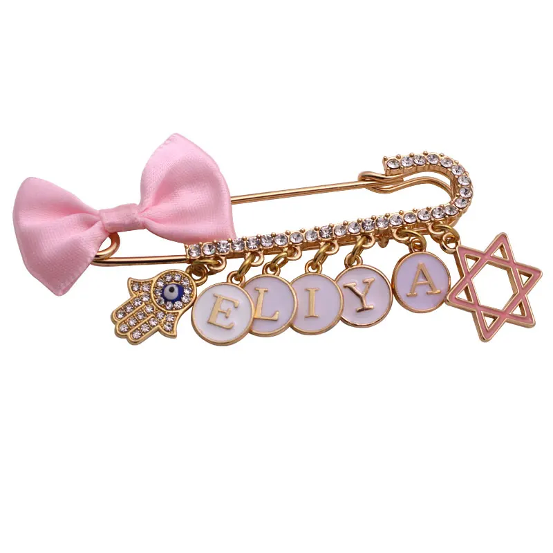 ZKD custom english name brooch Jewish Hebrew pink baby pin