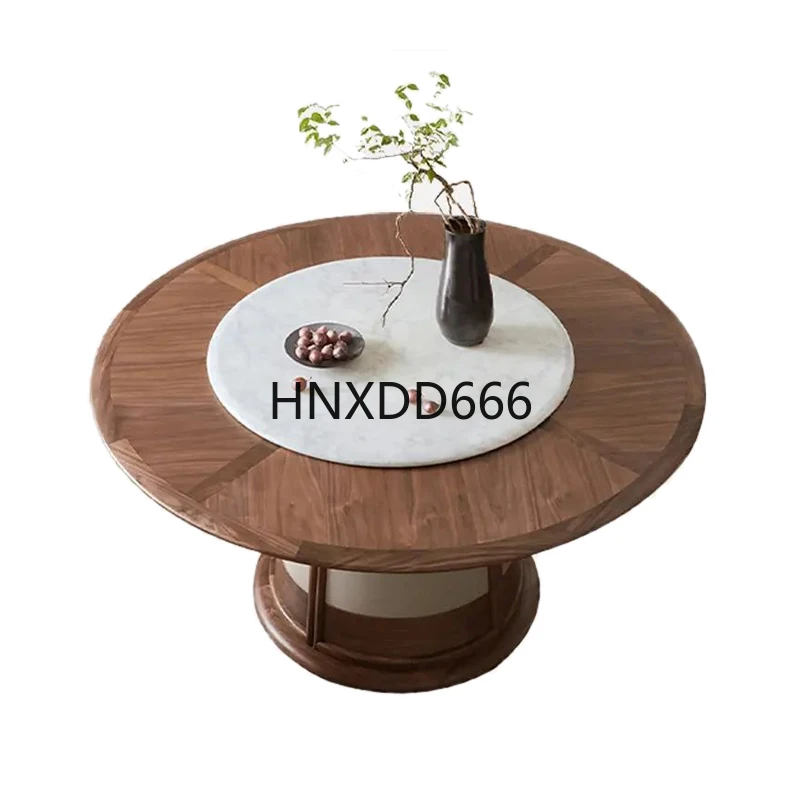 

New Chinese dining table and chair combination black walnut with turntable