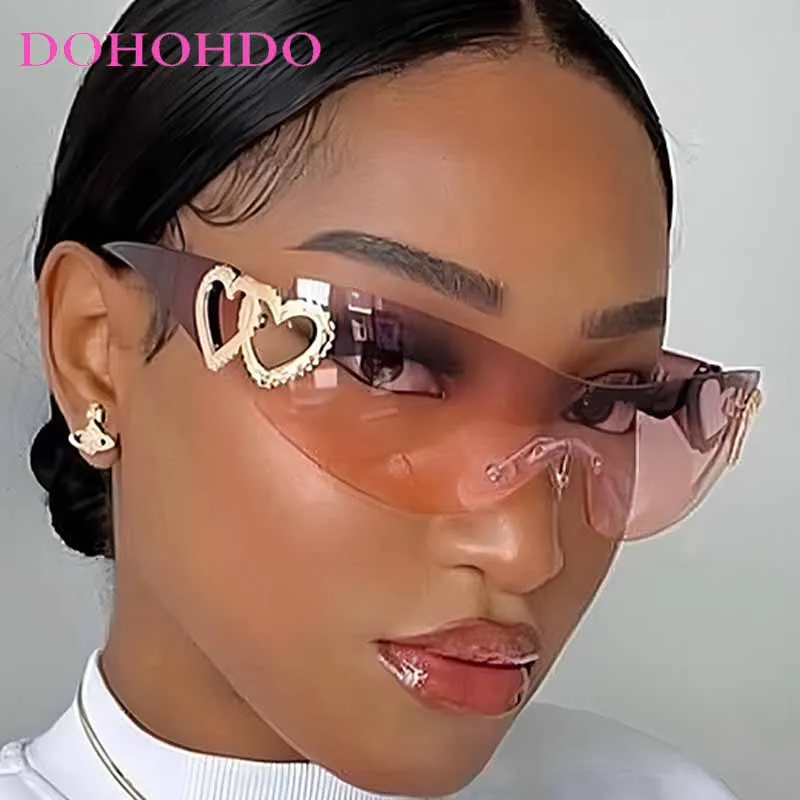 

Fashion Brand Y2K Heart Love Sunglasses Women Men Trendy New Punk Wrap Around Gradient Sun Glasses Shade UV400 Eyewear Goggles