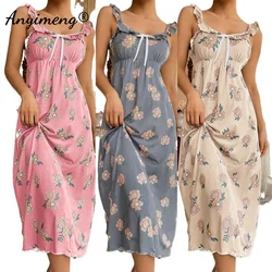 Women Gorgeous Nightgowns Summer Fashion Retro Nightdress Ruffle Dress Elegant Floral Homedress Chic Slim Gowns Lady Lingerie