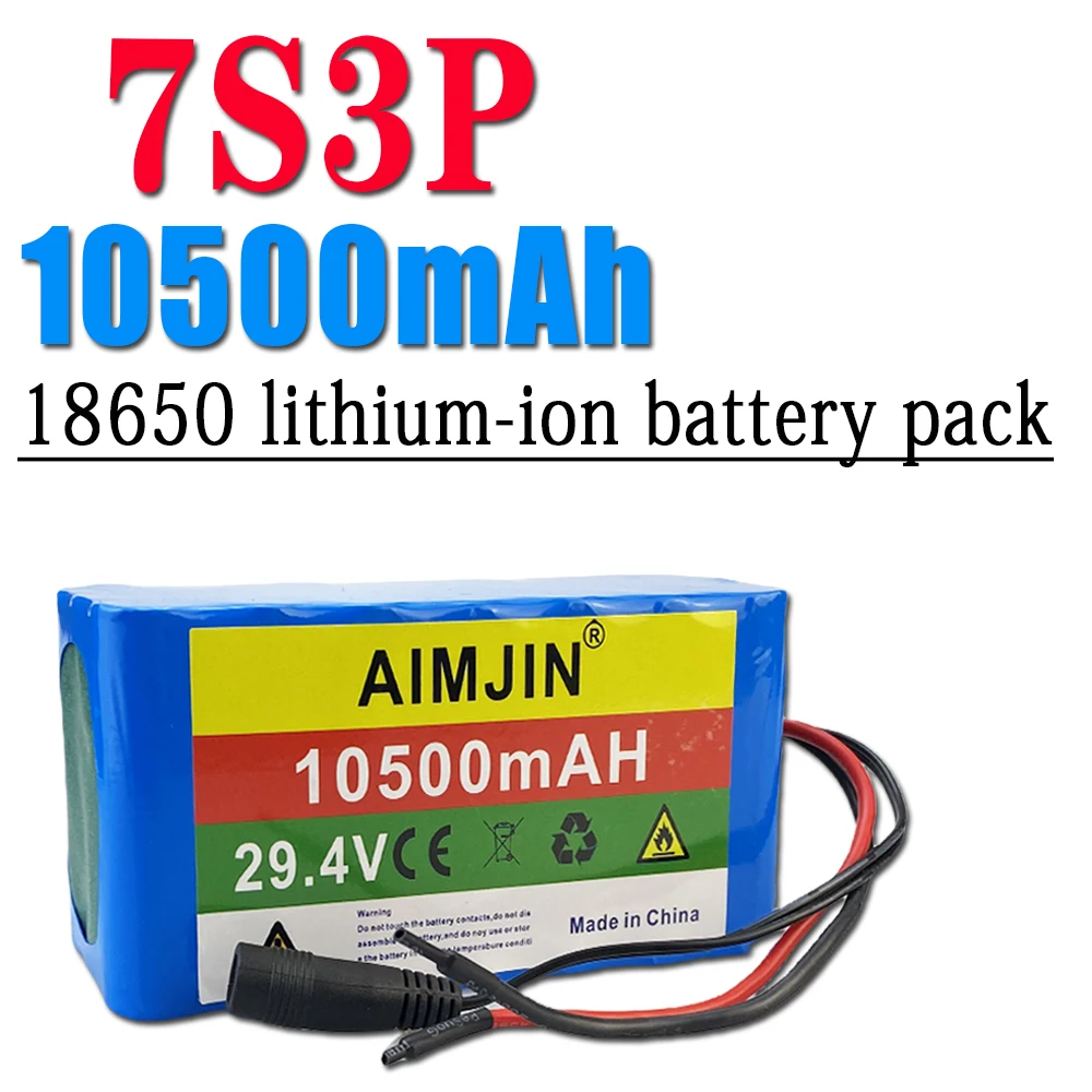 

18650 battery pack 24V 10500mAh 7S3P 29.4V 2A charger lithium-ion rechargeable battery with built-in BMS, long lifespan