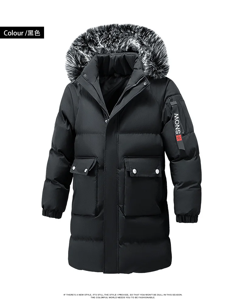 Winter Men's Hooded Jacket Large Fur Collar Thick Warm Cotton Coat Medium-Length Versatile Windproof Fashionable Workwear