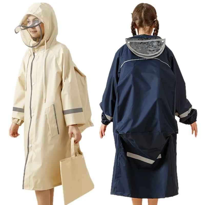 Kids Polyester Pongee Raincoat XL-7XL, Hooded Waterproof Rain Jacket with Backpack Room & Storage Bag for Boys Girls