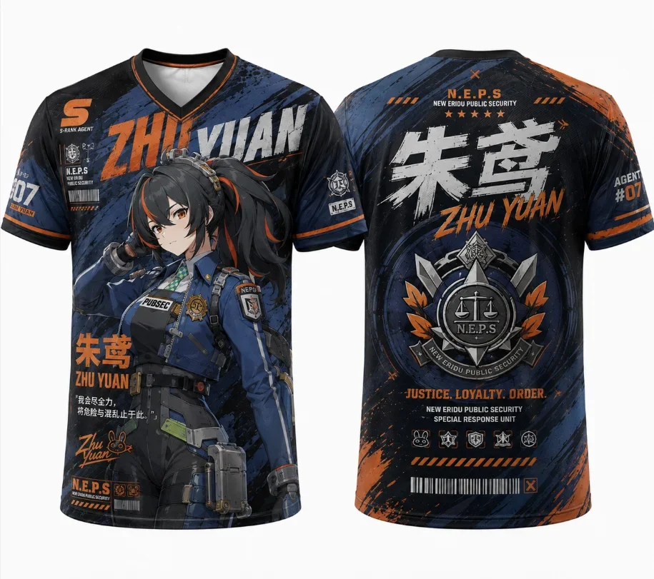 Game Zenless Zone Zero ZHU YUAN Burnice White QINGYI Anime Short Sleeve Men Clothing Men's Sports Shirt Harajuku Y2k Streetwear