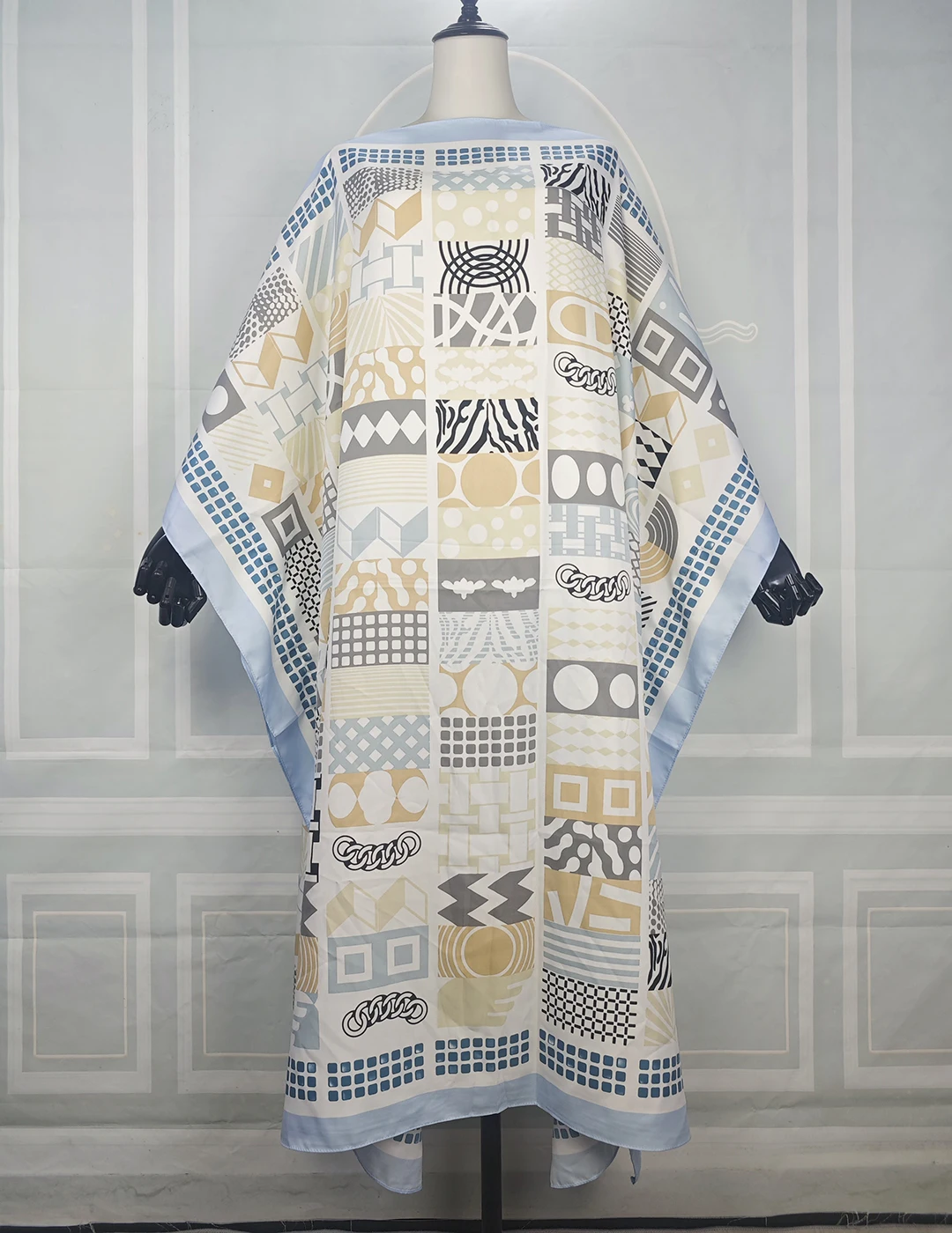 Plus Size Geometric Printed kaftan Dress For Lady Summer Beach Cover Up Maxi Robe Casual Muslim Ramadan Caftan Boubou For Party