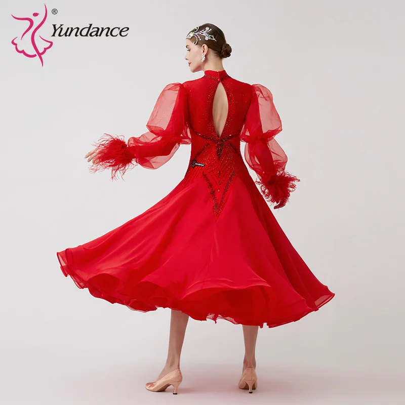 B-23068 New Women Modern Dance Rhinestone Color Diversity Dress Ballroom National Standard Waltz Competition Performance