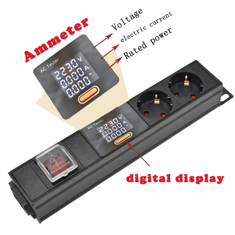 wireless PDU power strip Network cabinet rack  aluminum alloy housing EU socket C14 port connection with ammeter digital display - view 3