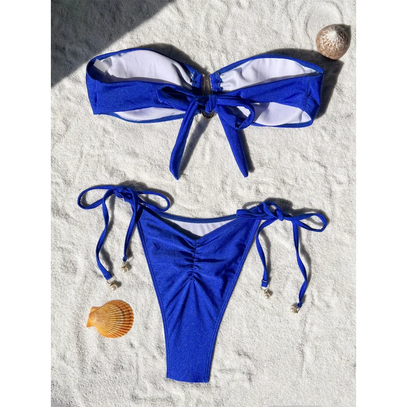 Women's Bikini Open Back Swimsuit Tube Top Swimsuit Sexy Swimsuit Solid Colorbikini6698