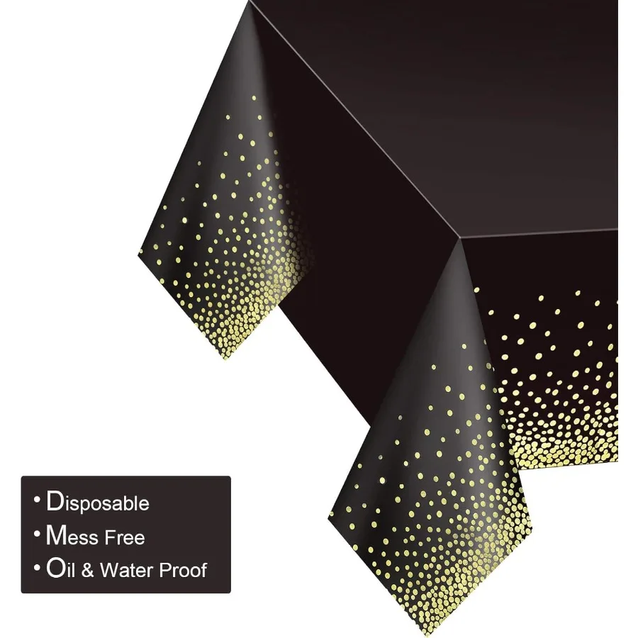 4 Pack Black and Gold Plastic Tablecloth for Rectangle Tables 54" x 108" Party Table Cover for Birthday Table Cloths for Gradua