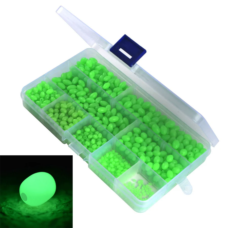 

900pcs Oval Plastic Fishing Beads Eggs Set Luminous Glow Sea Fishing Lure Spacer Bead Float Tackles Tools For Fishing Hook Rigs