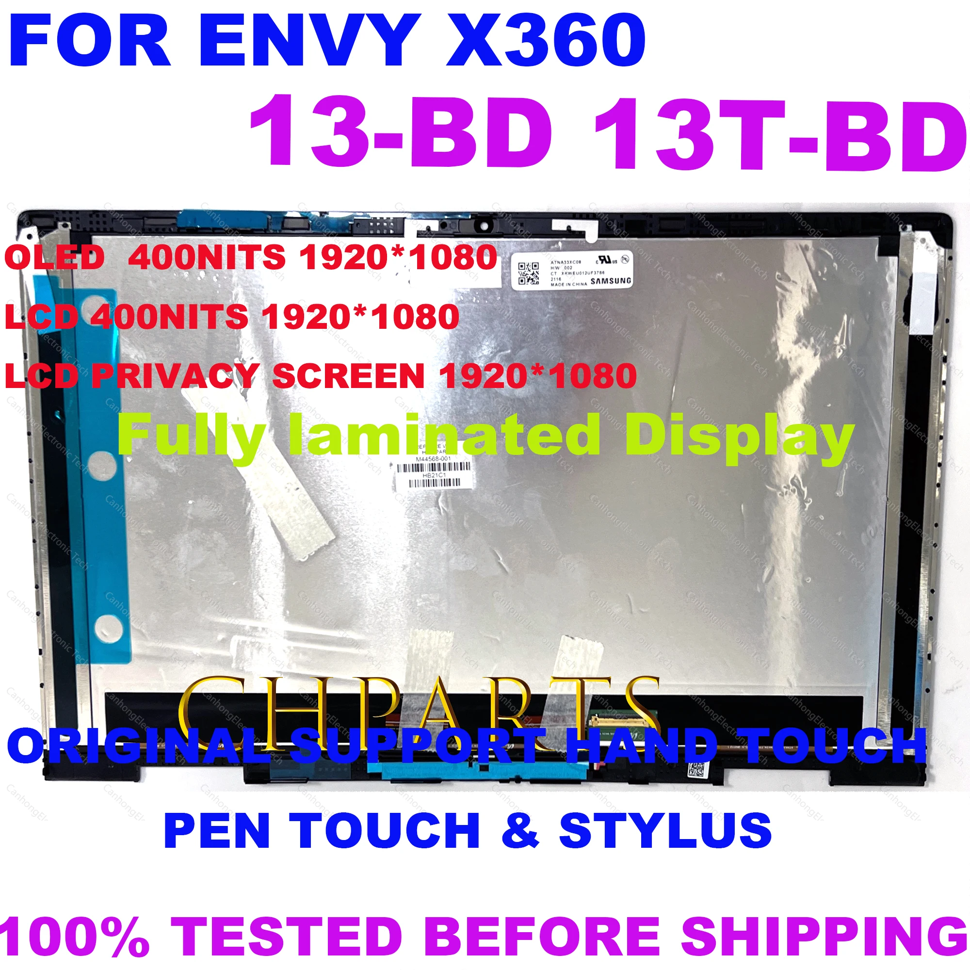 13.3 “FHD Para HP ENVY 13-BD 13T-BD 13-bd0011NW 13-bd0002UR 13-bd000NA M44568-001 Tela de toque LCD 1080P OLED cor dourada