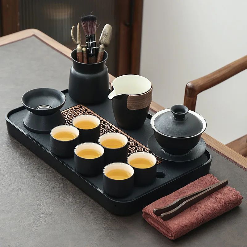 

Zen Style Kung Fu Tea Set Household Ceramic Teapot Teacup Tea Tray Tea Set Complete Set High Temperature Resistant Gift