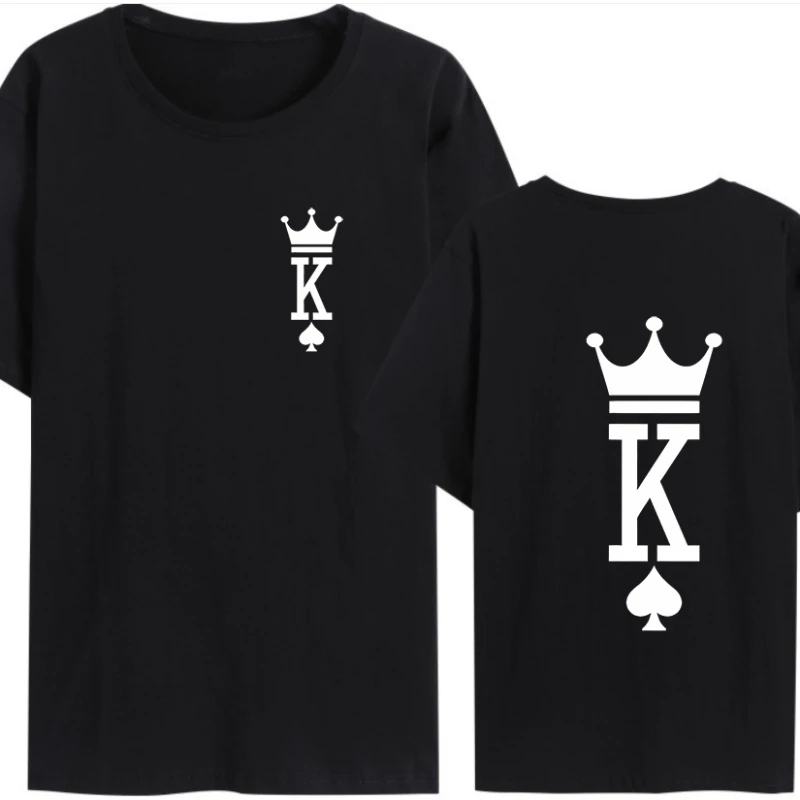 Cotton 100% KING and IQUEEN Floral Black Casual Pullover Short Sleeve T-shirt Men and Women Clothing Fashion Spring/Summer