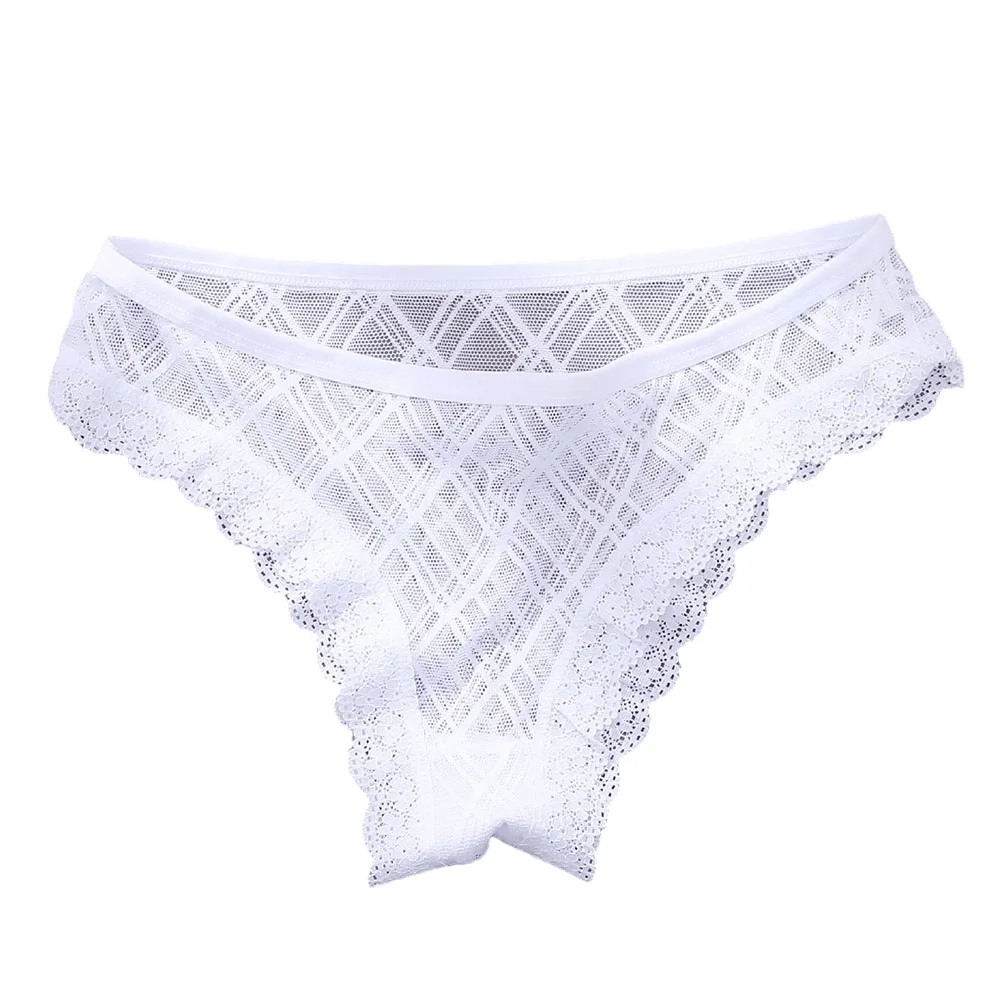 

Women Ultra Thin Mesh Perspective Briefs Lace See Through Underpants Hollow Low Waist Underwear Breathable Skin-friendly Panties