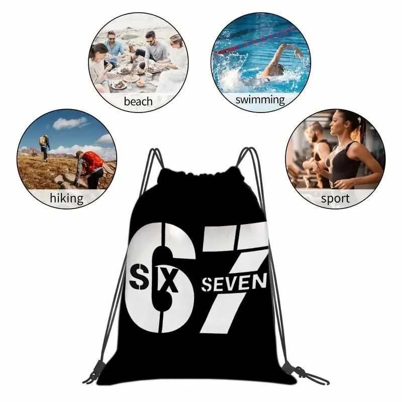 Number Print Drawstring Backpack, Black White Street Style Cinch Sack, Lightweight Waterproof Gym Bag Cool Gift for Teens