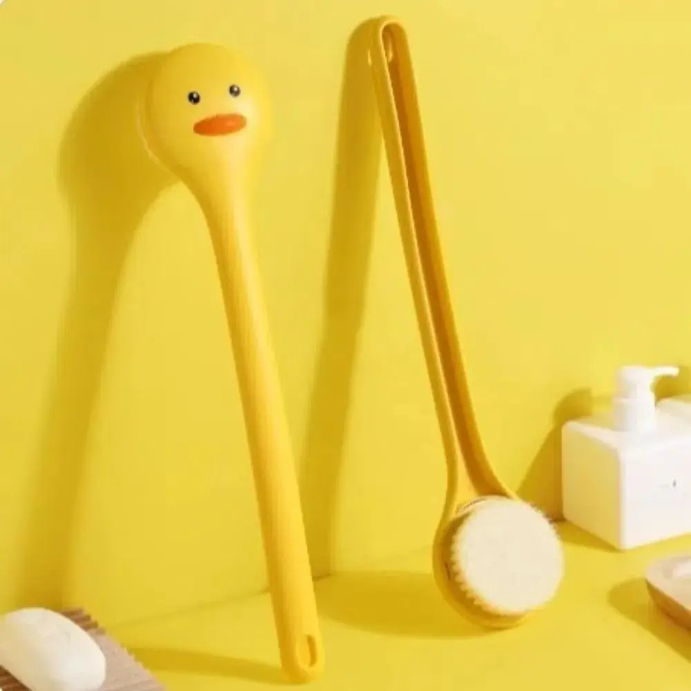크리 에이 티브 귀여운 오리 목욕 브러시 긴 손잡이 부드러운 강모 샤워 스크러버 피부 마사지 노란색 목욕 브러시 어린이
