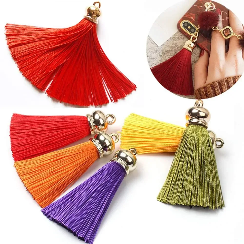 5/10Pcs Silky Tassel Elegant Keychain Tassels with Gold Metal Caps DIY Crafts Soft Tassel Jewelry Making Key Chain Charms Decor