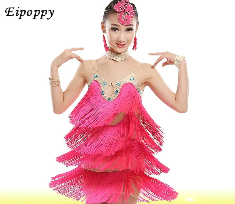 Girls Latin skirts and female children's clothing Latin costumes big virgin new models summer racing suit fringed table