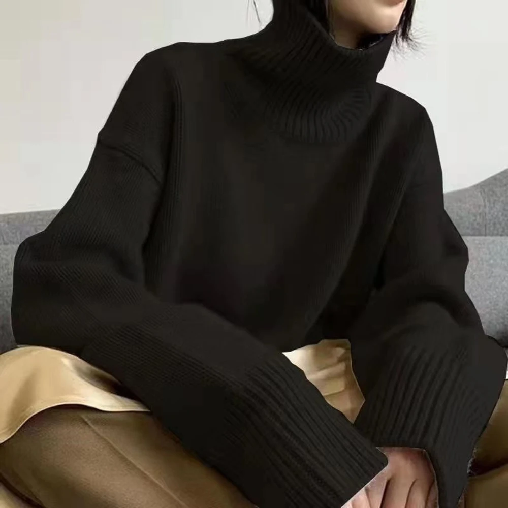 TWOTWINSTYLE Solid Minimalist Sweaters For Women Turtleneck Long Sleeve High Street Pullover Sweater Female Fashion New Clothing