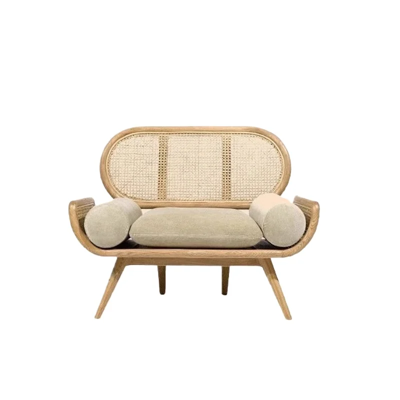 

Solid wood sofa rattan lazy sofa B & B living room rattan chair designer creative small apartment leisure bench
