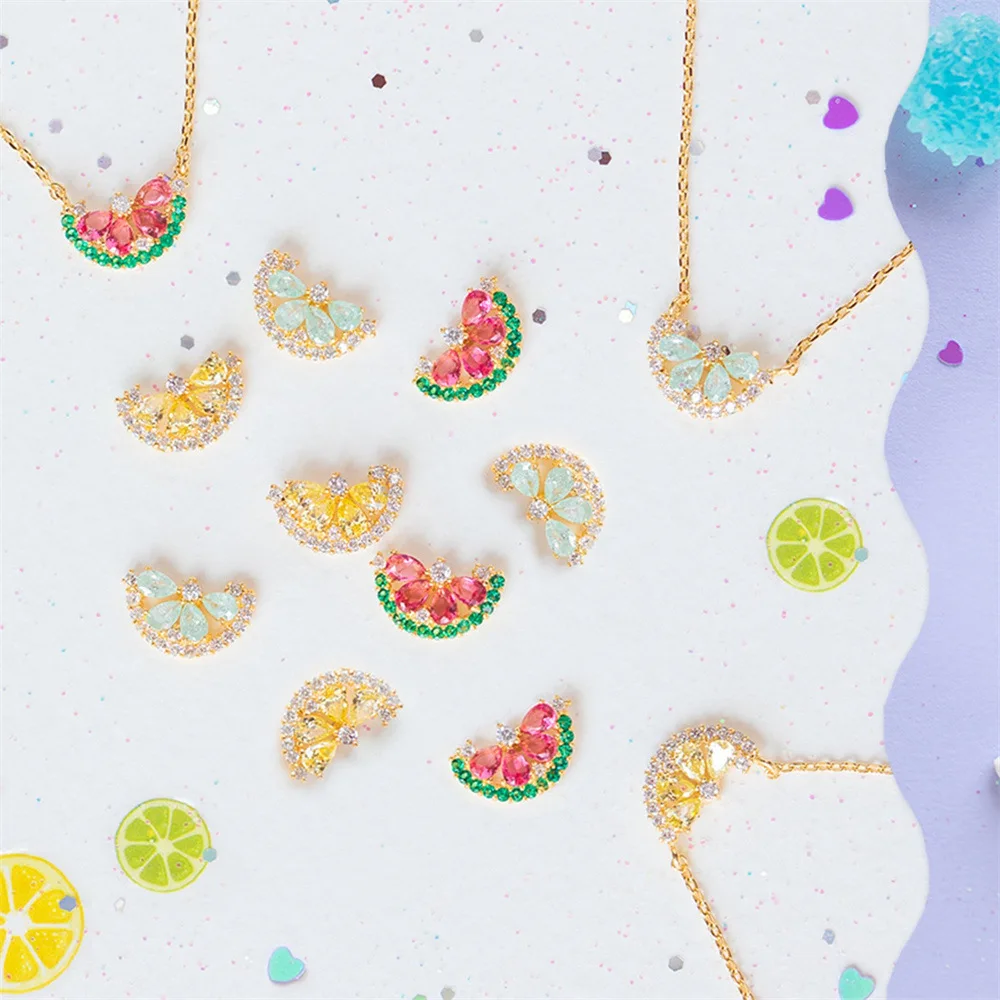 Ins Colorful Fresh Fruit Watermelon Necklace Gold-plated Color Zircon Lemon Pendant Necklaces For Women Girls Fashion Jewelry