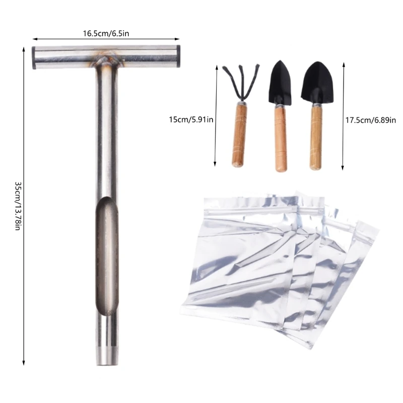 Sonda suelo 12 pulgadas con 4 bolsas, sonda muestra suelo con en T para plantas césped, envío directo
