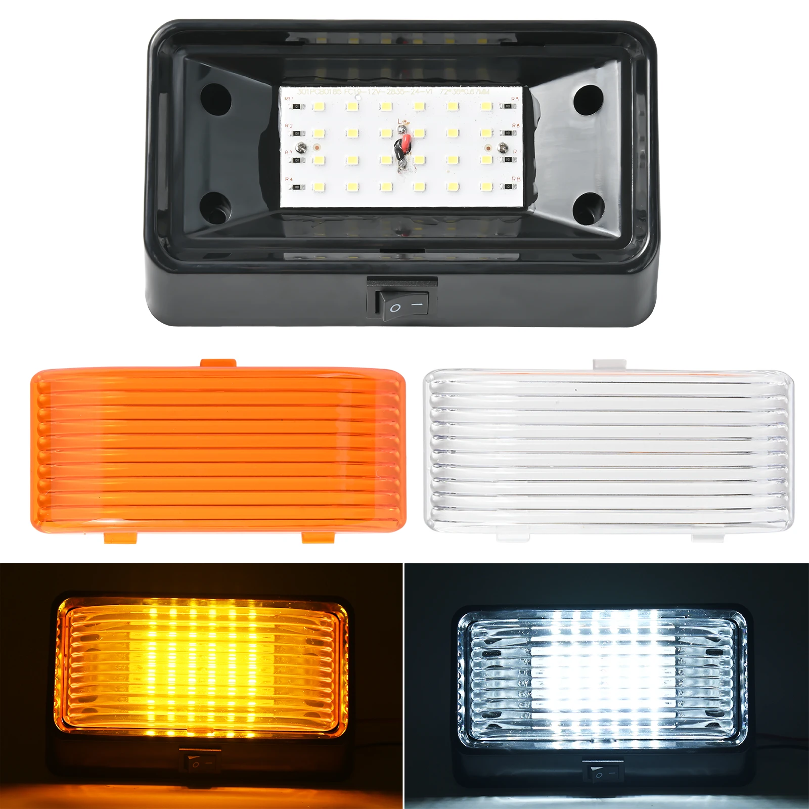 12V RV Exterior Porch Utility 320 Lumen Light with Switch Replacment Light Trailer Camper Clear and Amber Lenses Removable