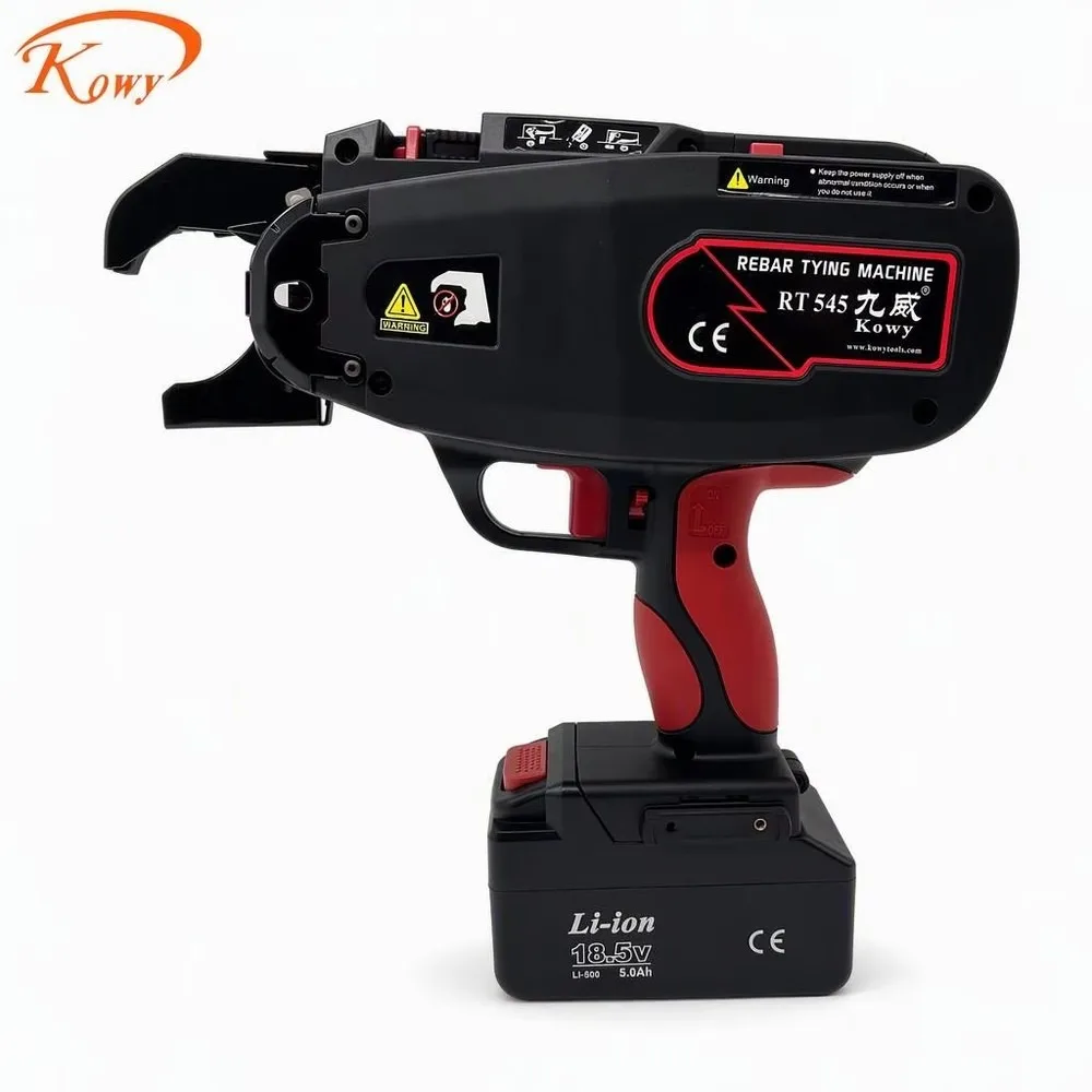 Kowy RT545 Cordless Rebar Tying Machine 18.5V 5Ah Battery 4800 Knots per Charge Steel Bar Binding Tool for Construction