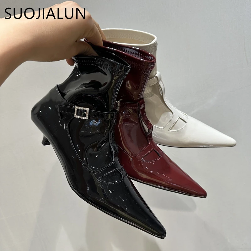 SUOJIALUN 2024 Winter Brand Women Ankle Boots Fashion Pointed Toe Ladies Elegant Thin Low Heel Short Boots Outdoor Dress Pumps