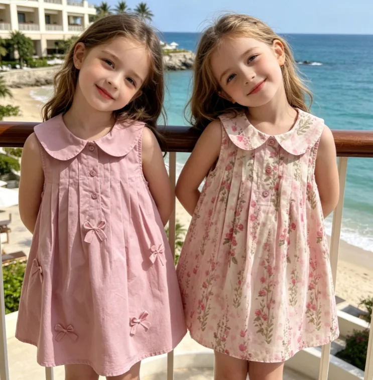 Girls Dress 2026 Spring and Summer New Children's Clothing Korean Style Girl Baby Sweet Floral Lace Dress Sister Outfit