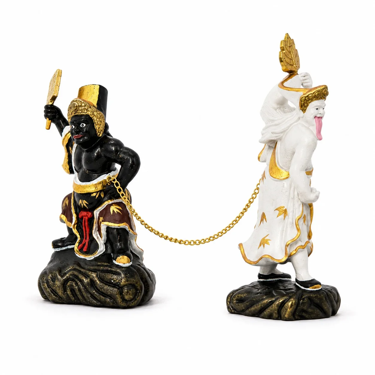 Hand Carved Thuja Wood Black and White Impermanence Statue Chinese Traditional Folk Deity Figurine for Zen Home Decor