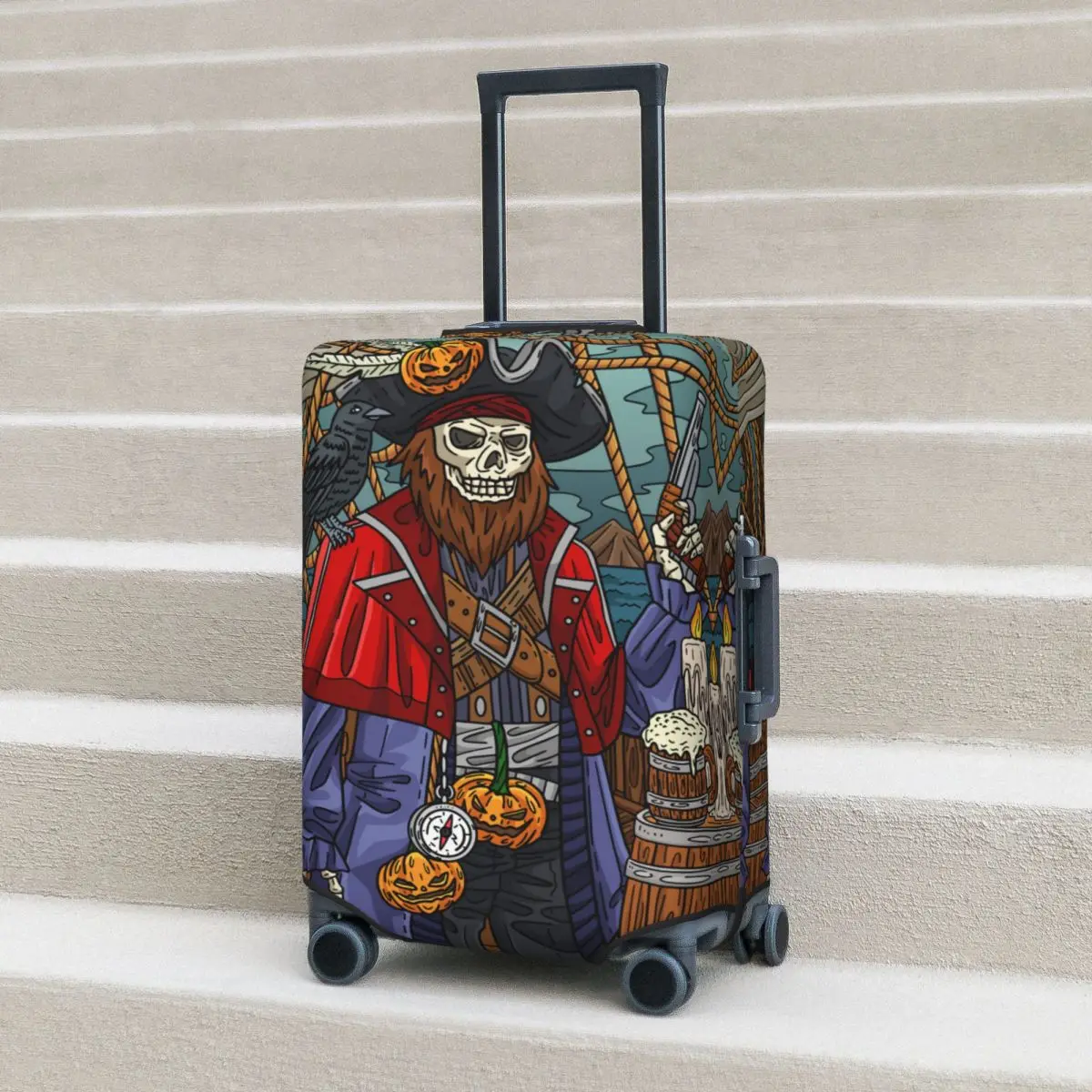 

Halloween Skeleton Pirate Suitcase Cover Christmas Gift Colored Cartoon Travel Holiday Practical Luggage Supplies Protector