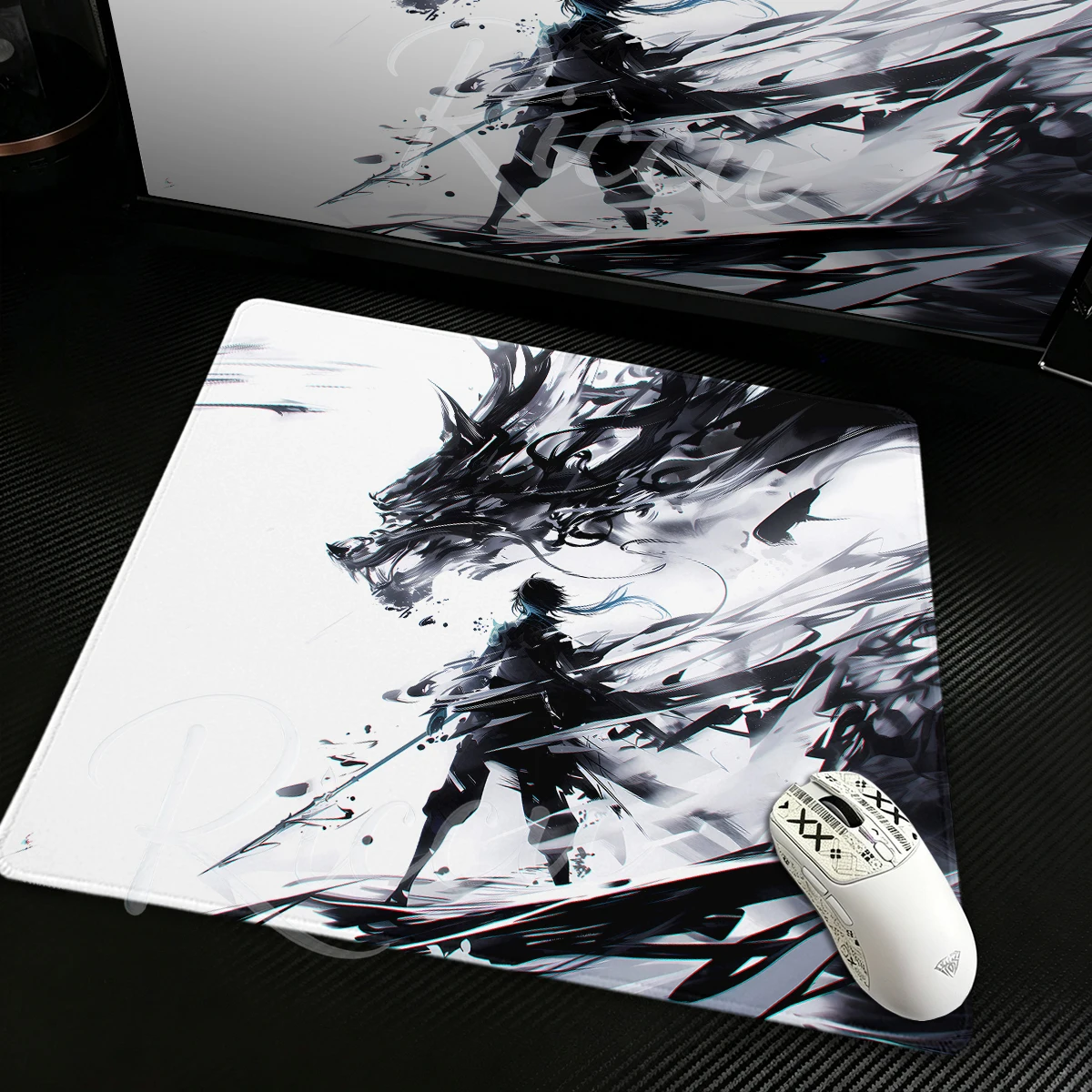 E-Sports Samurai Black White Mouse Pad Square PC Office Desk Mat Gaming Rubber Anti-slip Mouse Pad Small Decort Dragpn Desk Mat