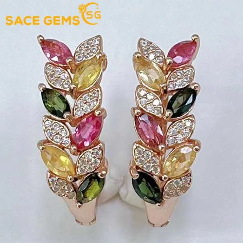 SACE GEMS Fashion Drop Earrings for Women 925 Sterling Silver Natural Tourmaline Ear Clip Wedding Party Fine Jewelry Gift