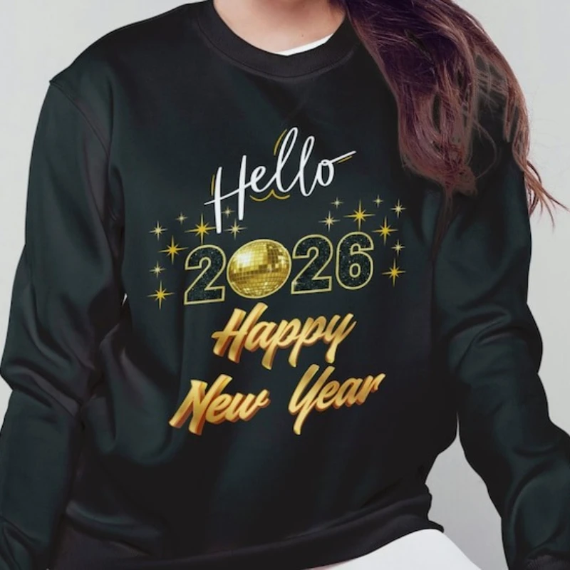 

Hello 2026, новогодняя толстовка, праздничная осенне-зимняя одинаковые толстовки с круглым вырезом и длинными рукавами, новинка, термотолстовка