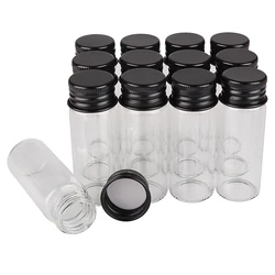 24 pieces/lot 5ml 7ml 10ml 14ml 18ml 20ml 25ml 30ml Glass Empty Bottles with Black Aluminum Caps Decorative Jars Vails Crafts